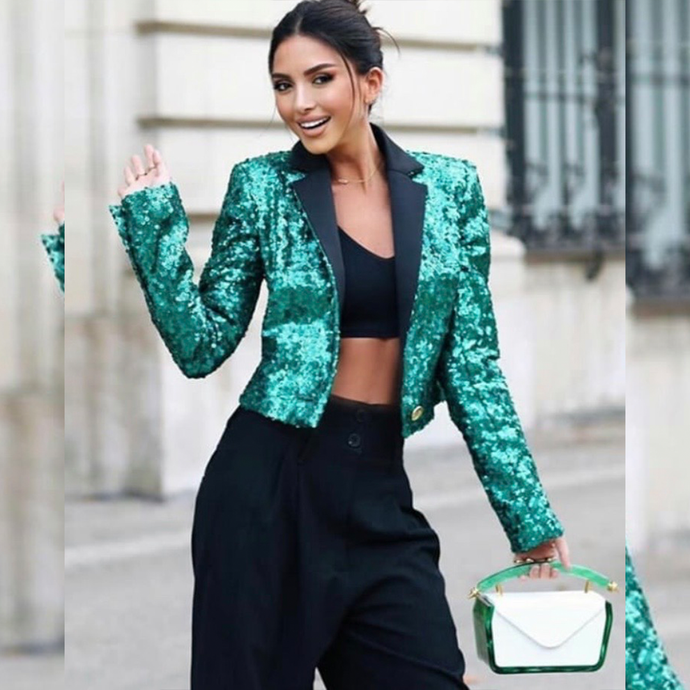 Nathalie Fanj Wears the Dalilah Clutch during PFW